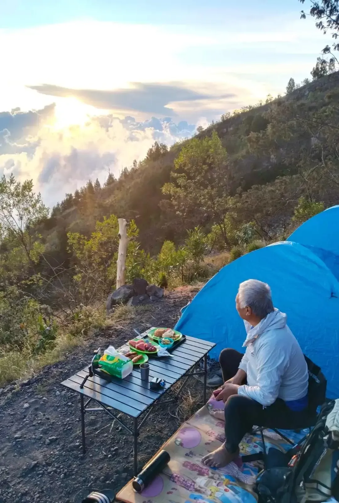 First light over the volcanic landscape of Mount Agung