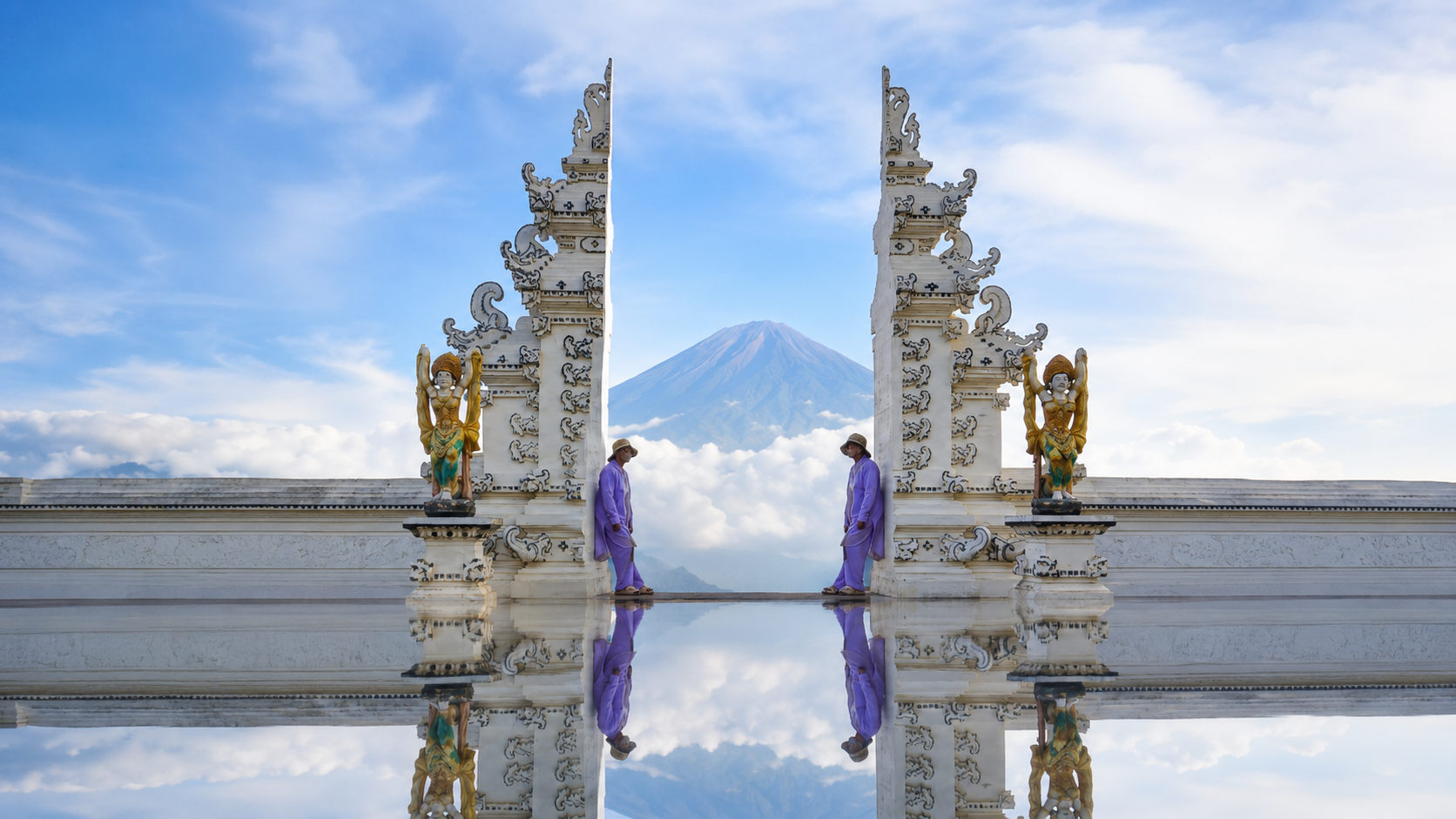 Bali Temple with Mount Agung