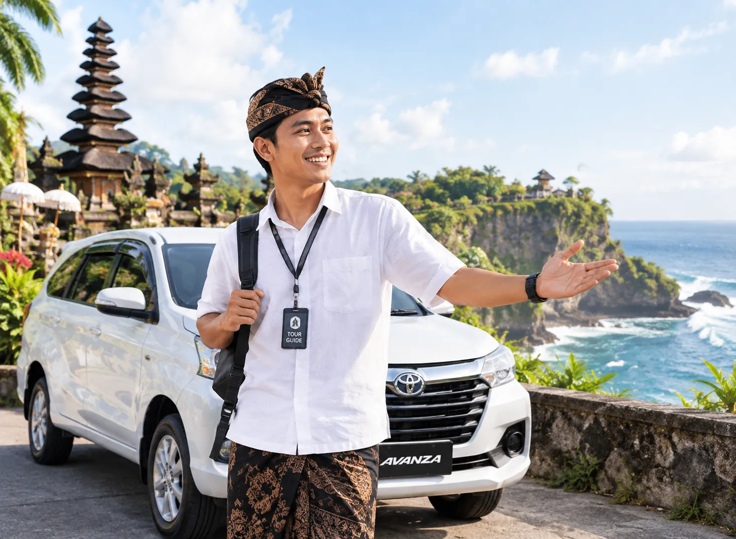 Traveler looking over a Bali coastline