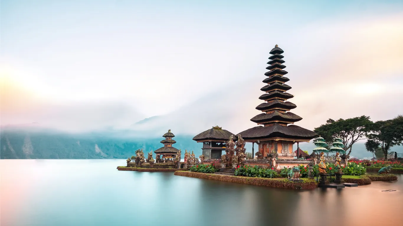 Turquoise Bali coastline with tropical cliffs and jungle