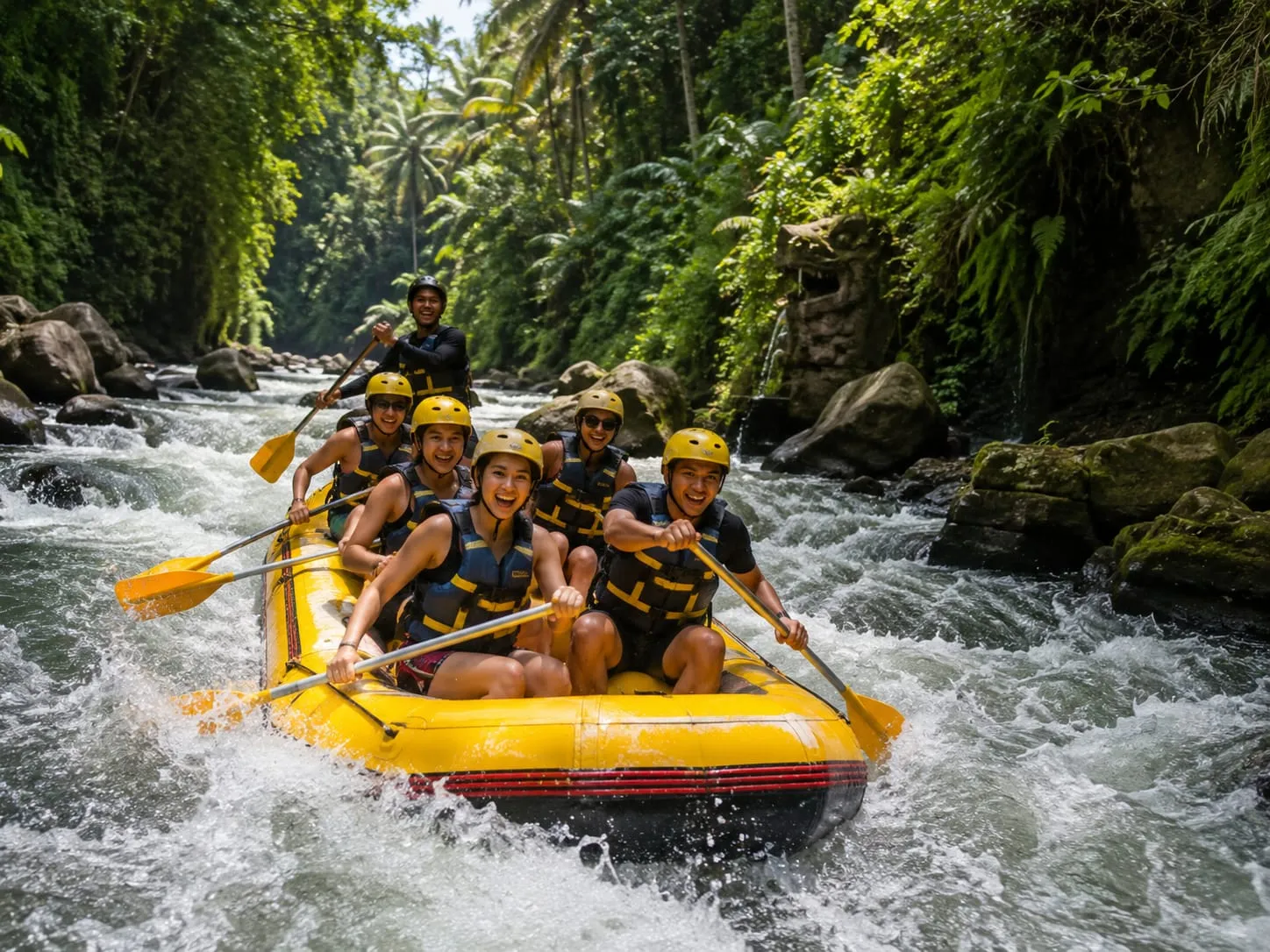 Clear river flowing through tropical rocks