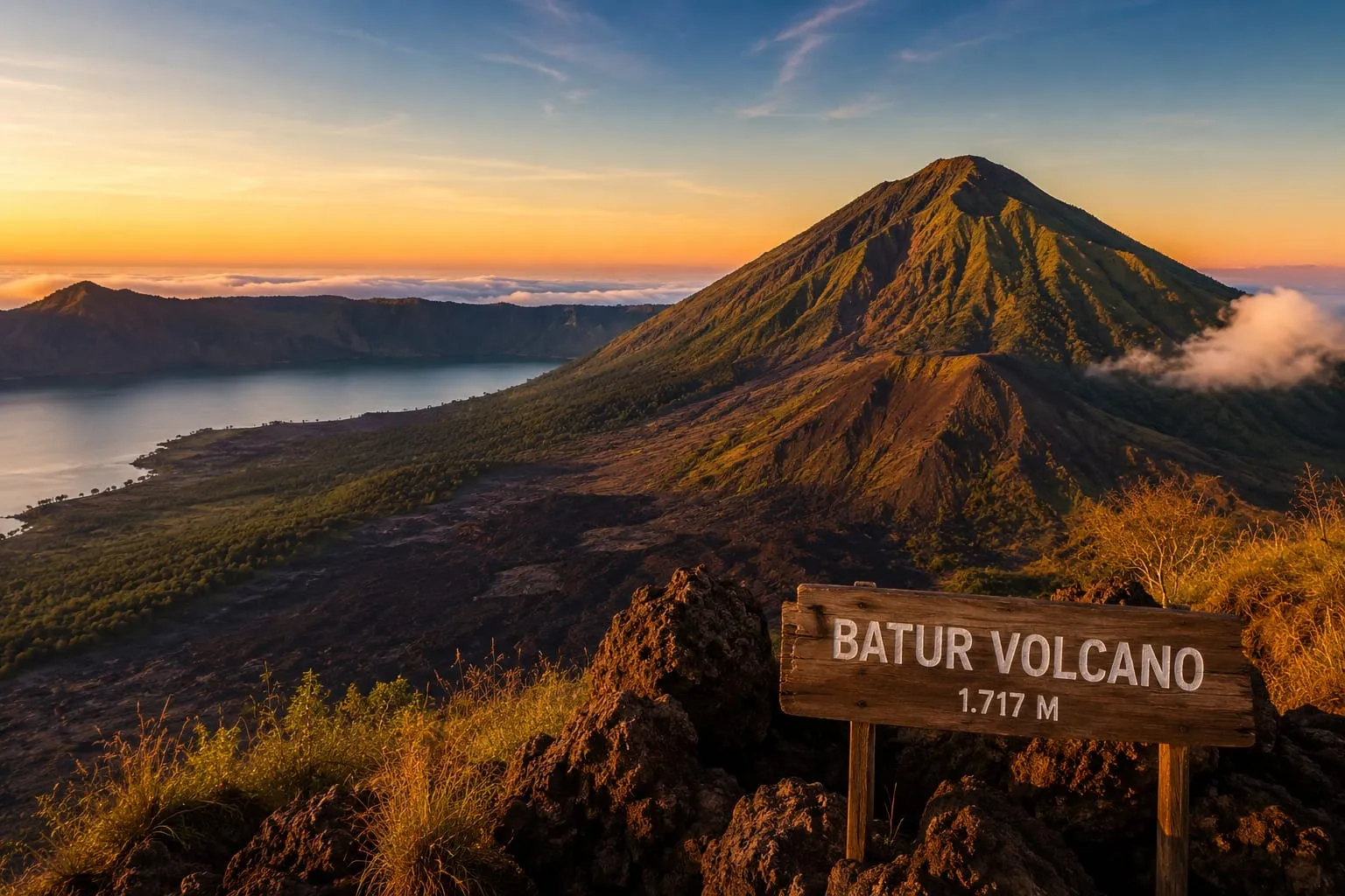 Sunrise over a volcanic ridge