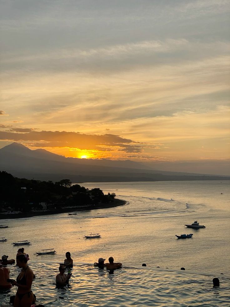 Sunset over the Amed coastline in Bali