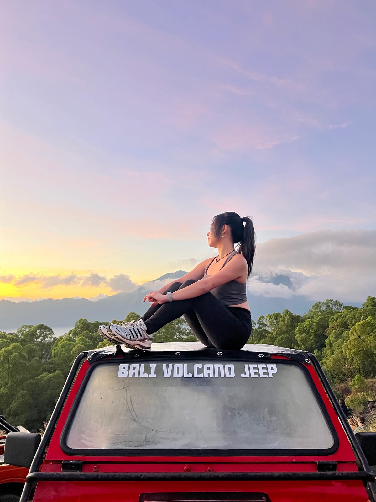 4WD jeep on volcanic terrain at sunrise