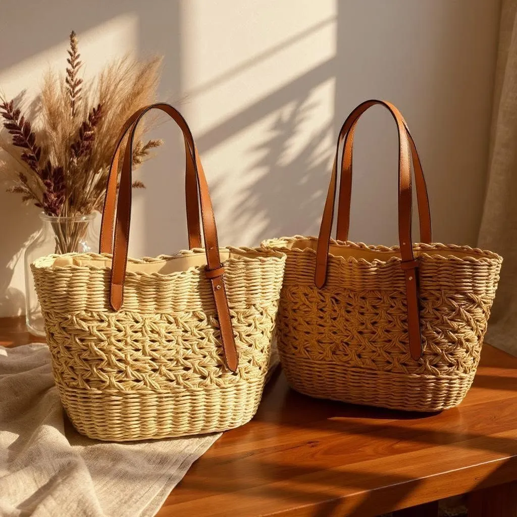 Handwoven rattan lounge chair on a warm studio background