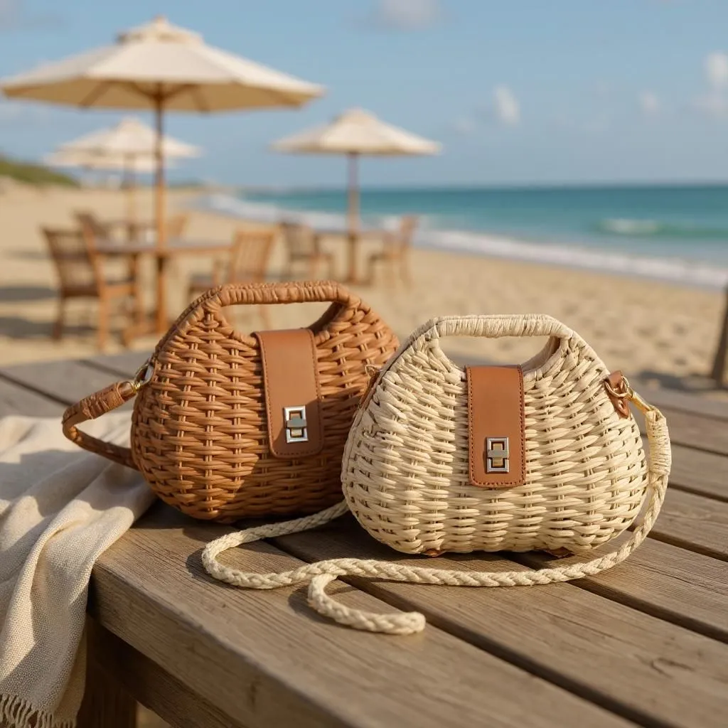 Handwoven rattan tote bag