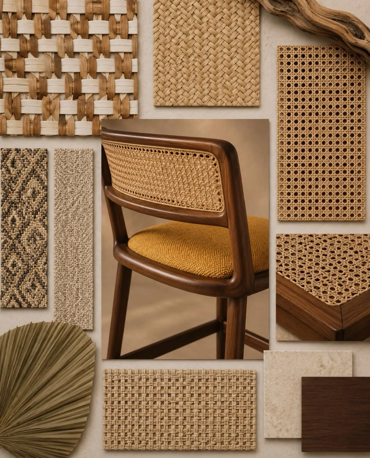 Woven hospitality furniture in a calm interior