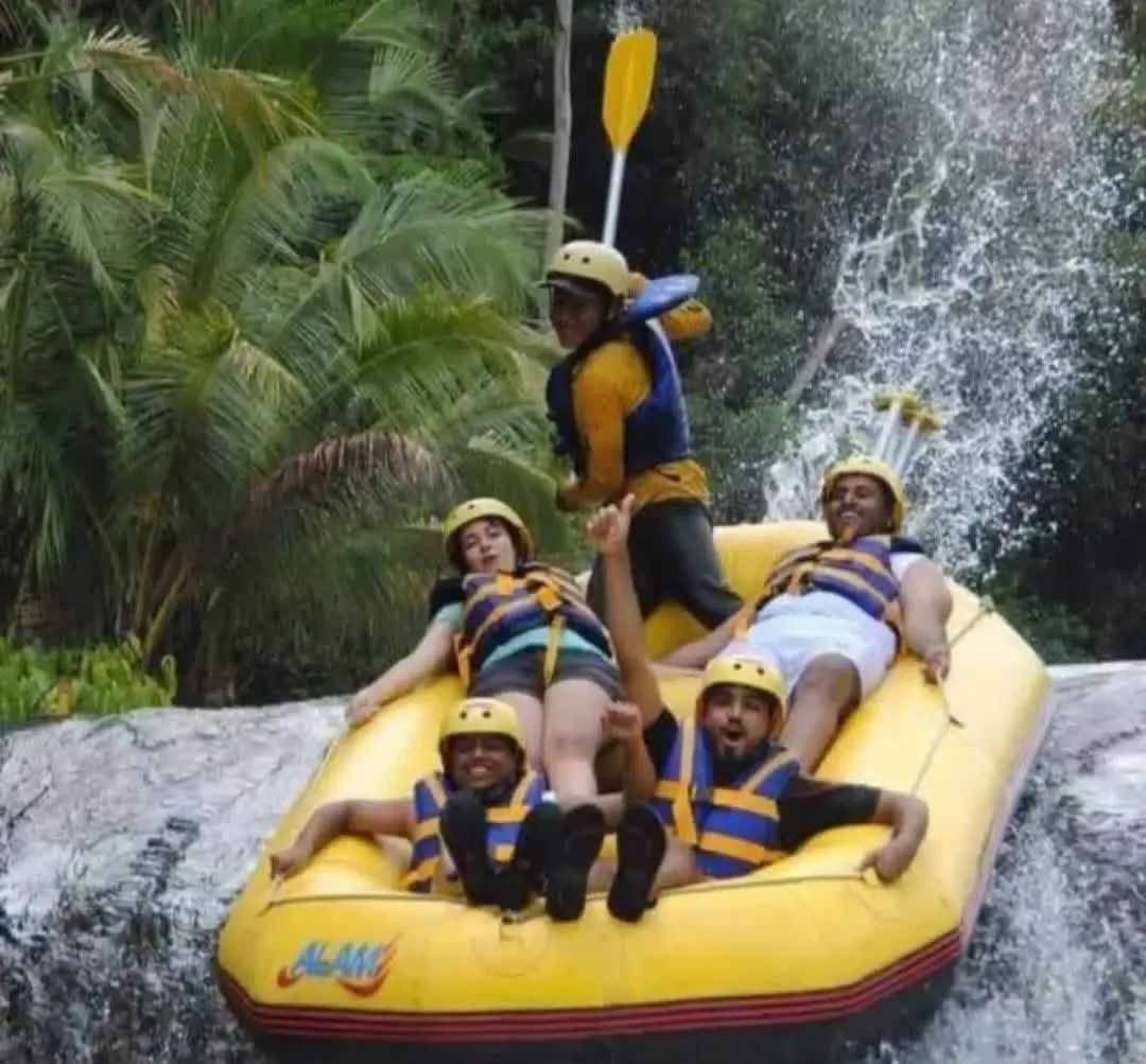 Rafting past a Bali waterfall