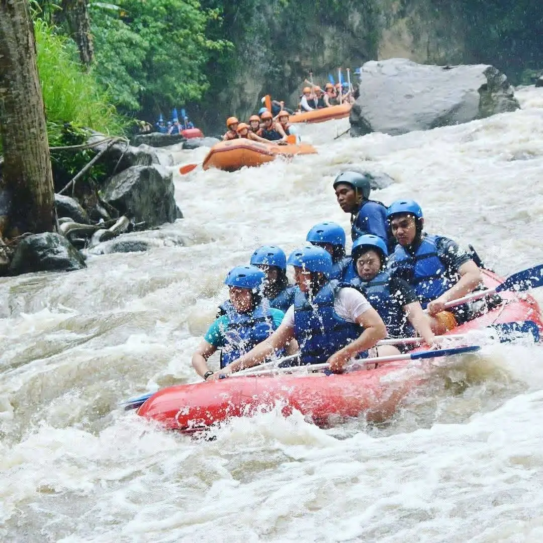 Rafting through Bali river rapids