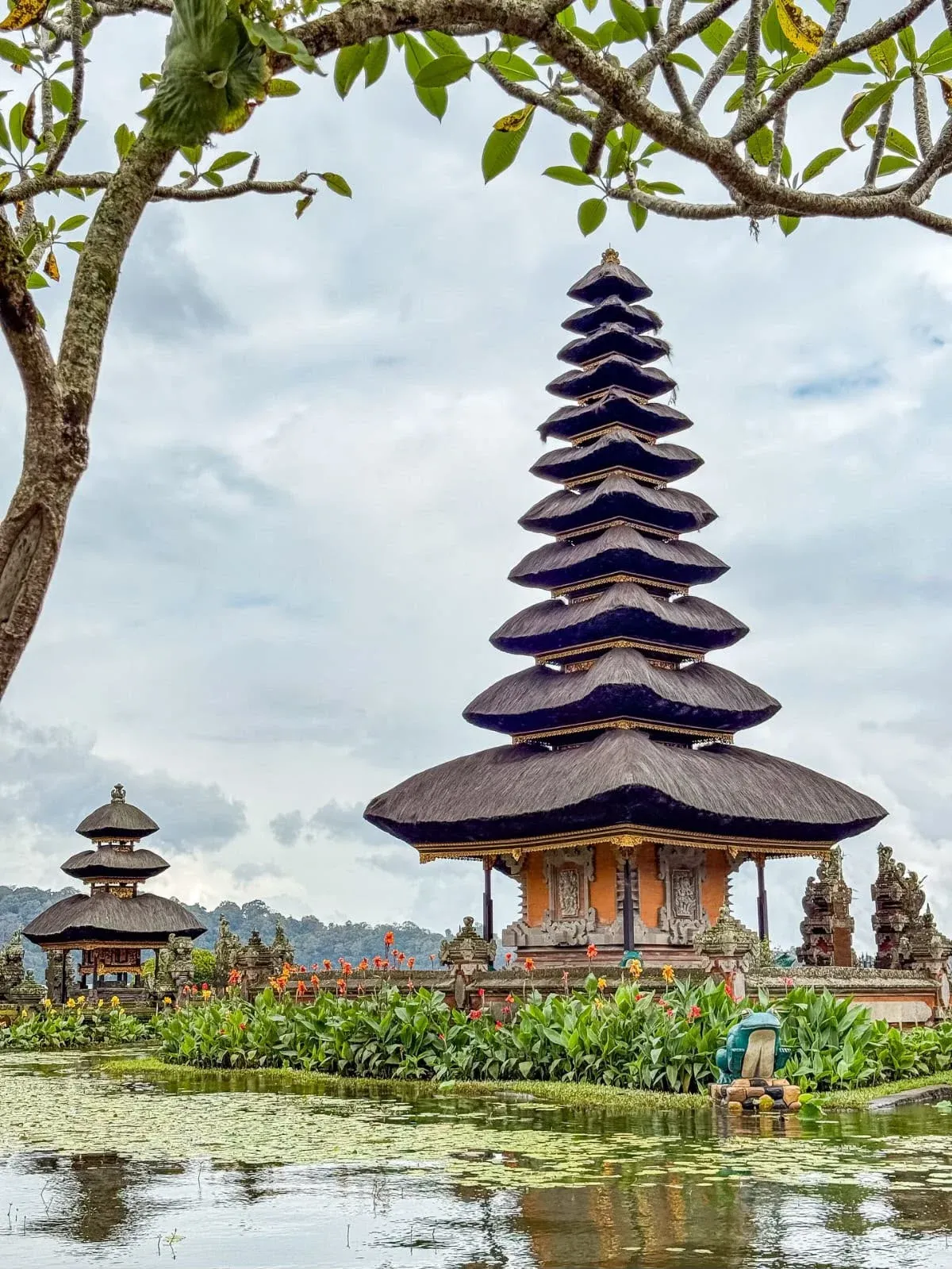 Temple on the water at dusk in Bali