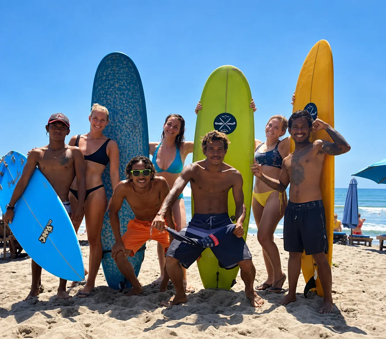 Friends surfing together