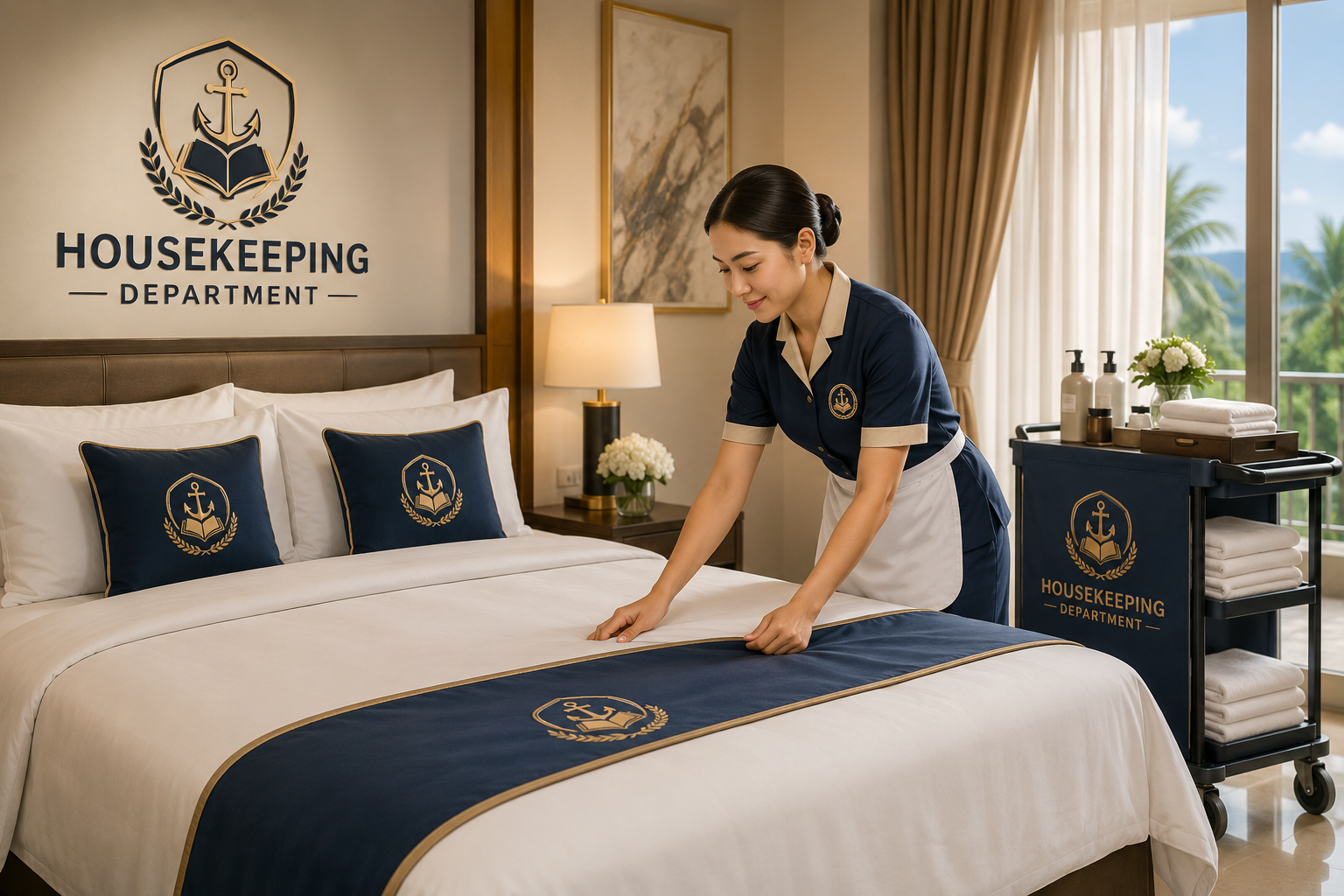 Kamar hotel rapi untuk pelatihan housekeeping