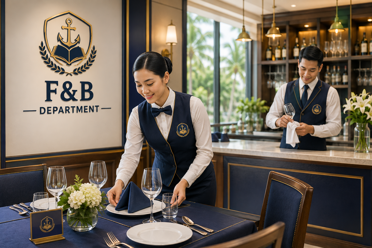 Pelayan restoran membawa hidangan untuk tamu