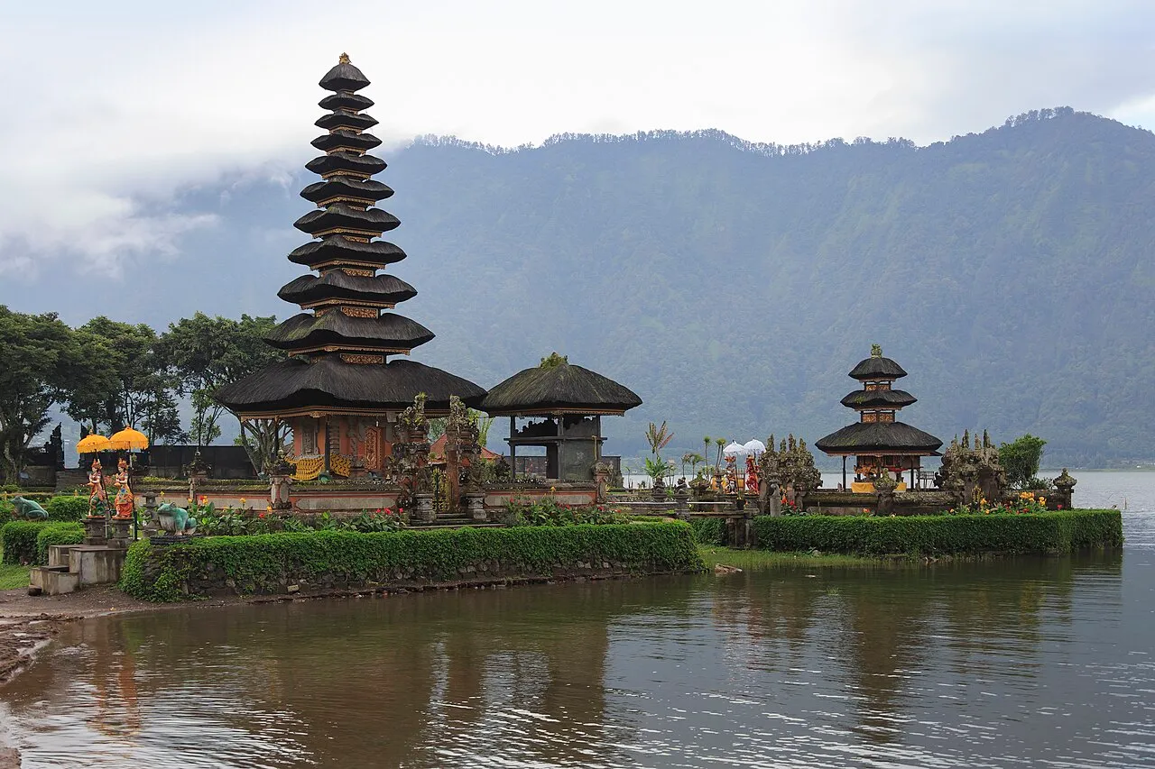 Sacred Balinese Temple and Volcanic Mist