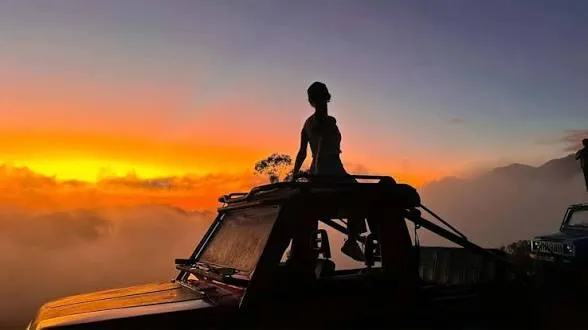 Mountain silhouette at sunset
