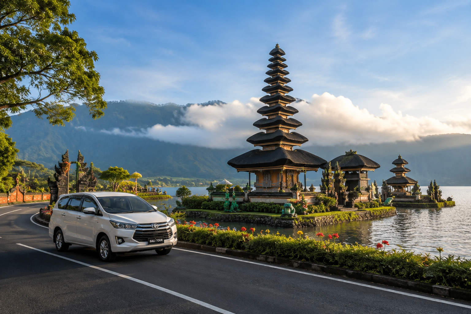 Scenic Bali landscape viewed from a touring vehicle
