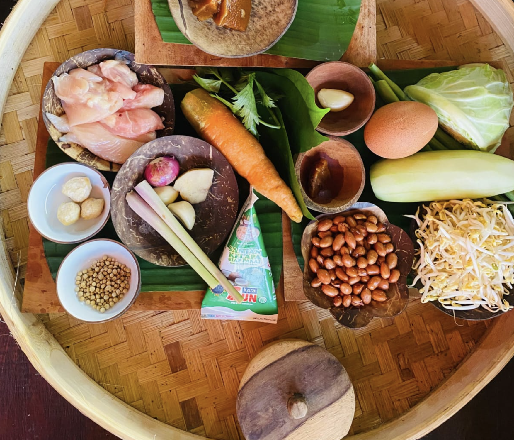 Bowl of Balinese vegetable soup served with rice