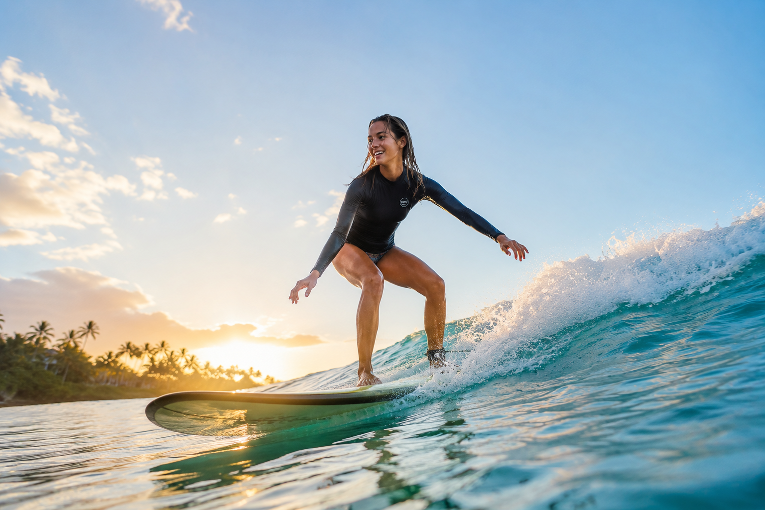 Powerful Bali surf wave with a surfer carving through blue water