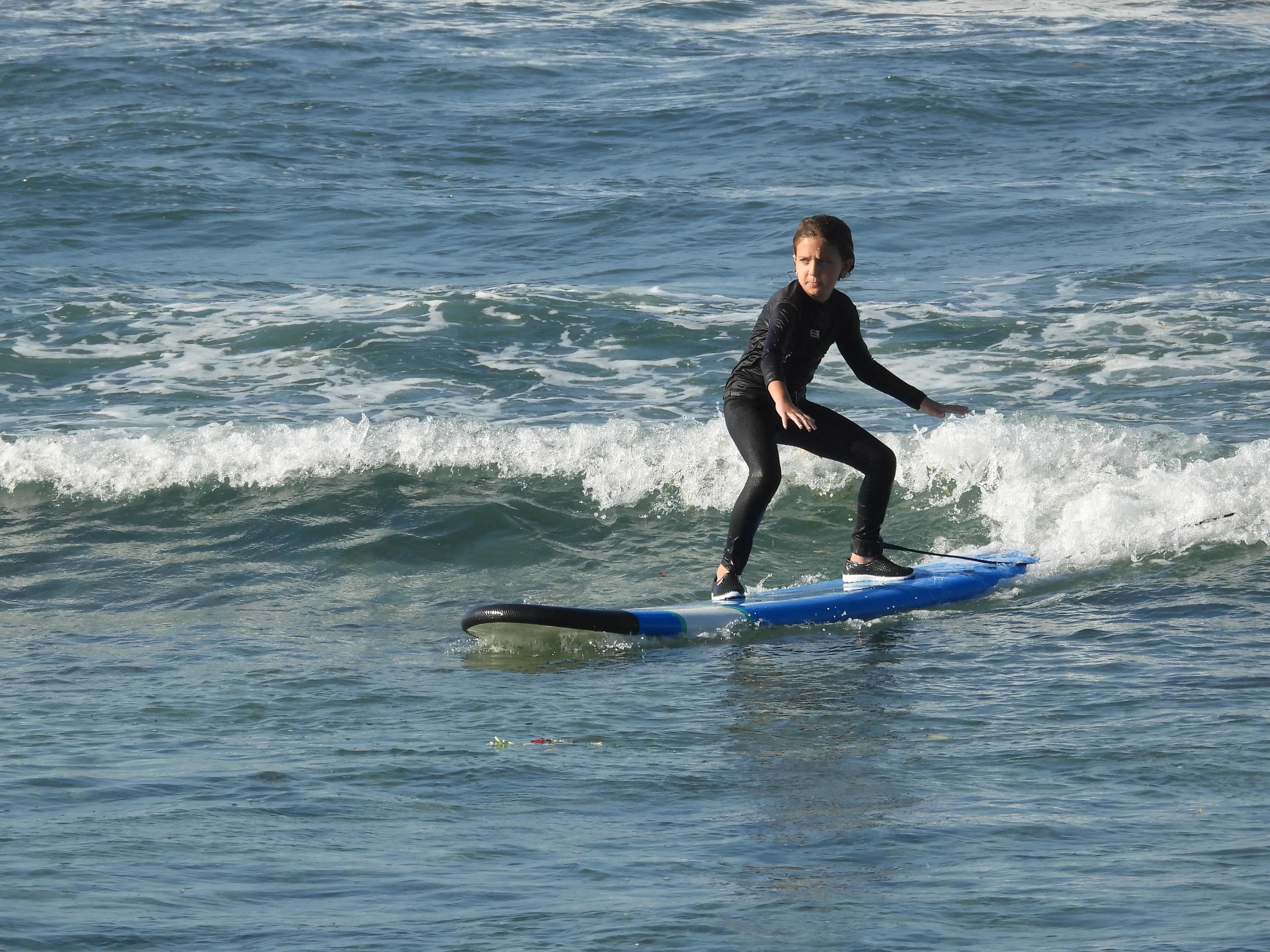 Surfboards lined up for beginners at a Bali surf school