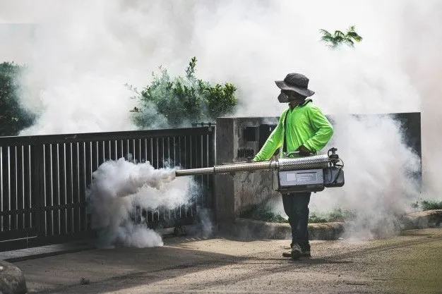 Technician treating outdoor plants