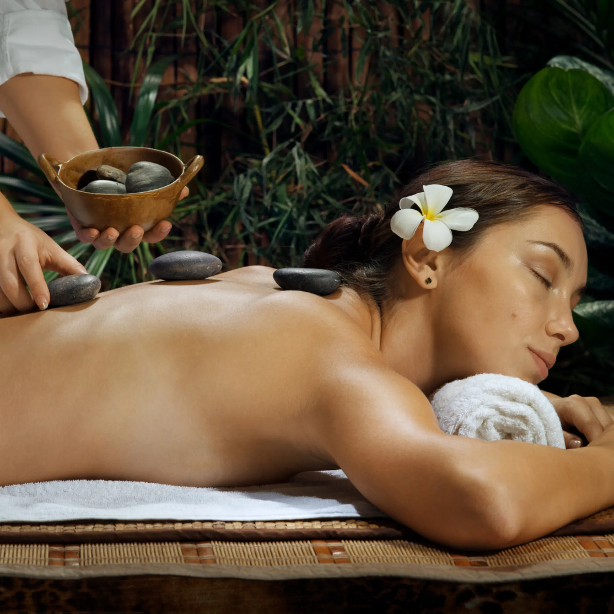 Calm spa treatment room with warm lighting