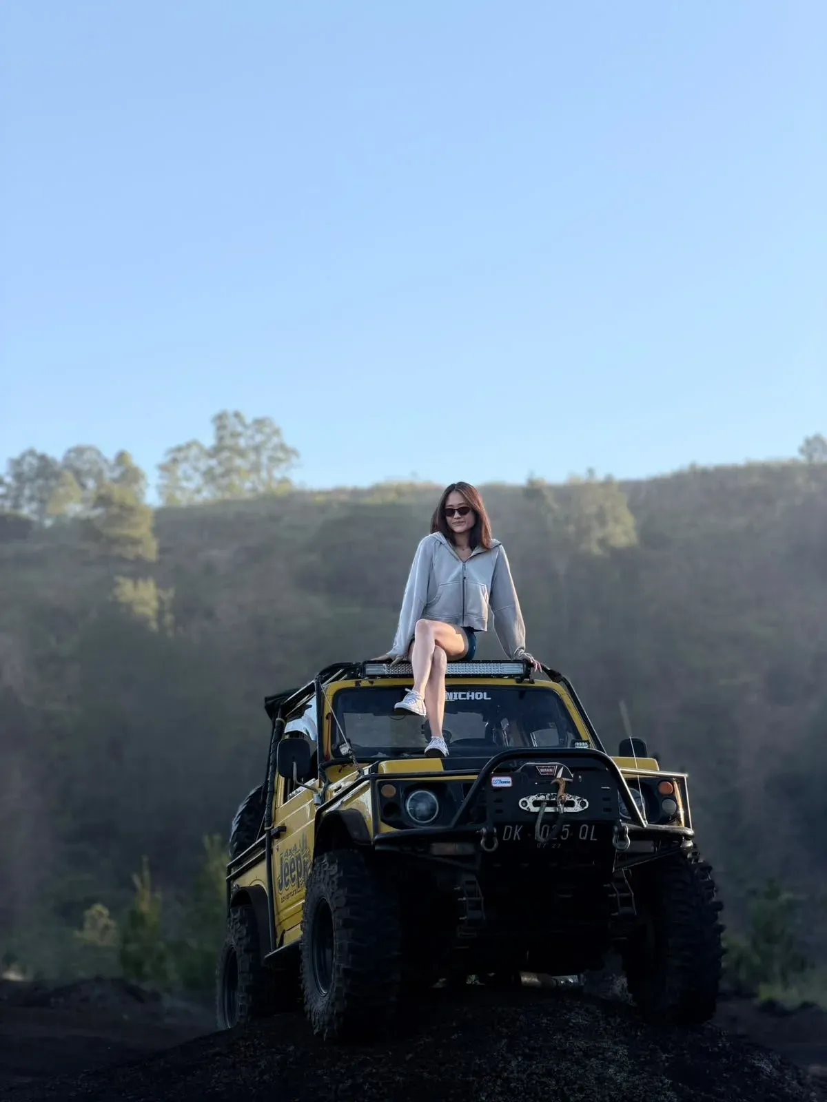 Sunset view from the black sand Jeep tour