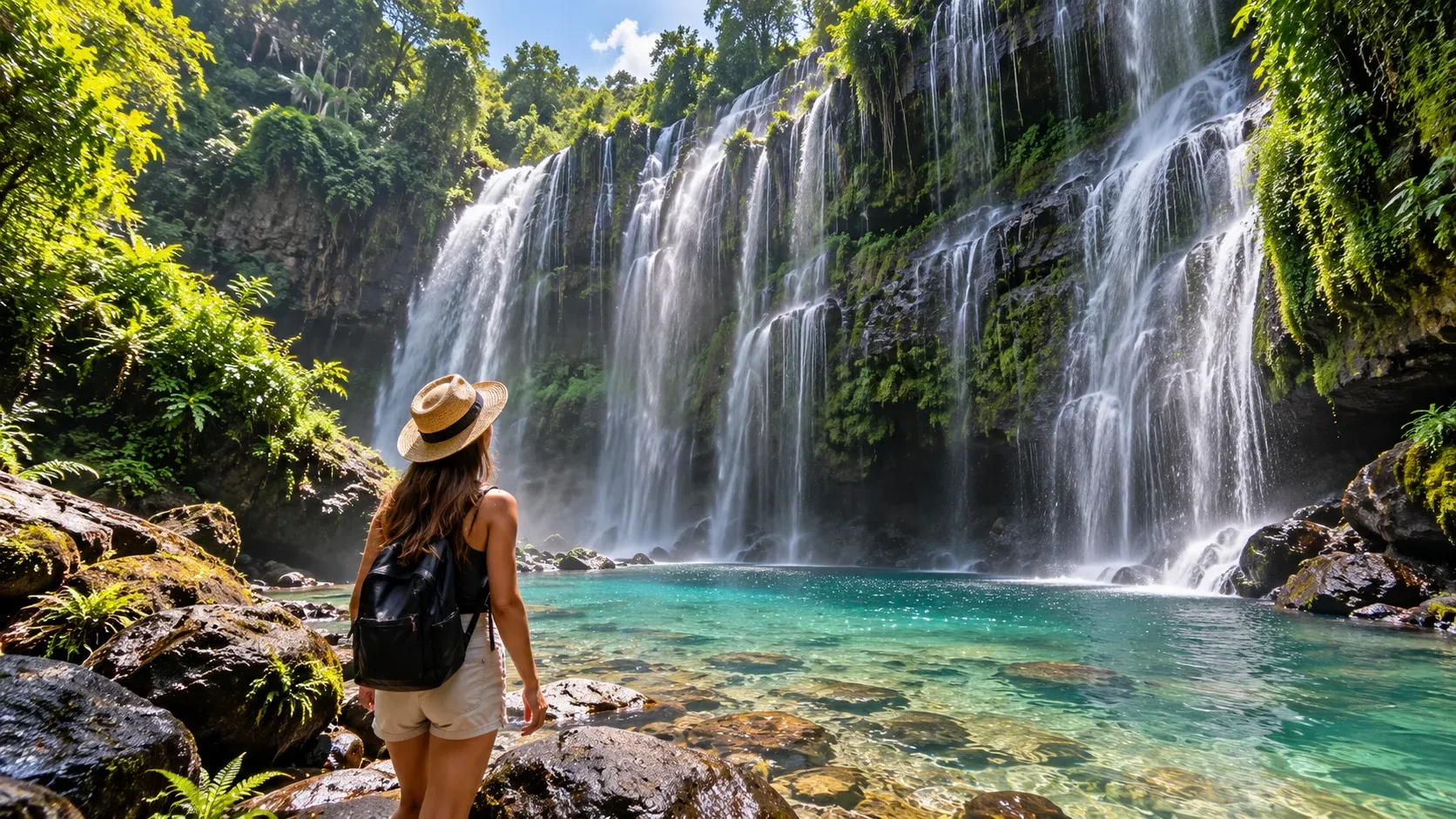 Waterfall and tropical forest near Tetebatu