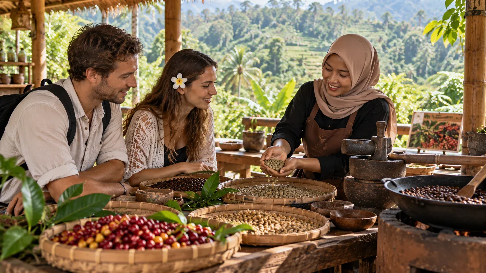 Coffee Process, Coconut Oil, Waterfall, Rice Field & Monkey Forest