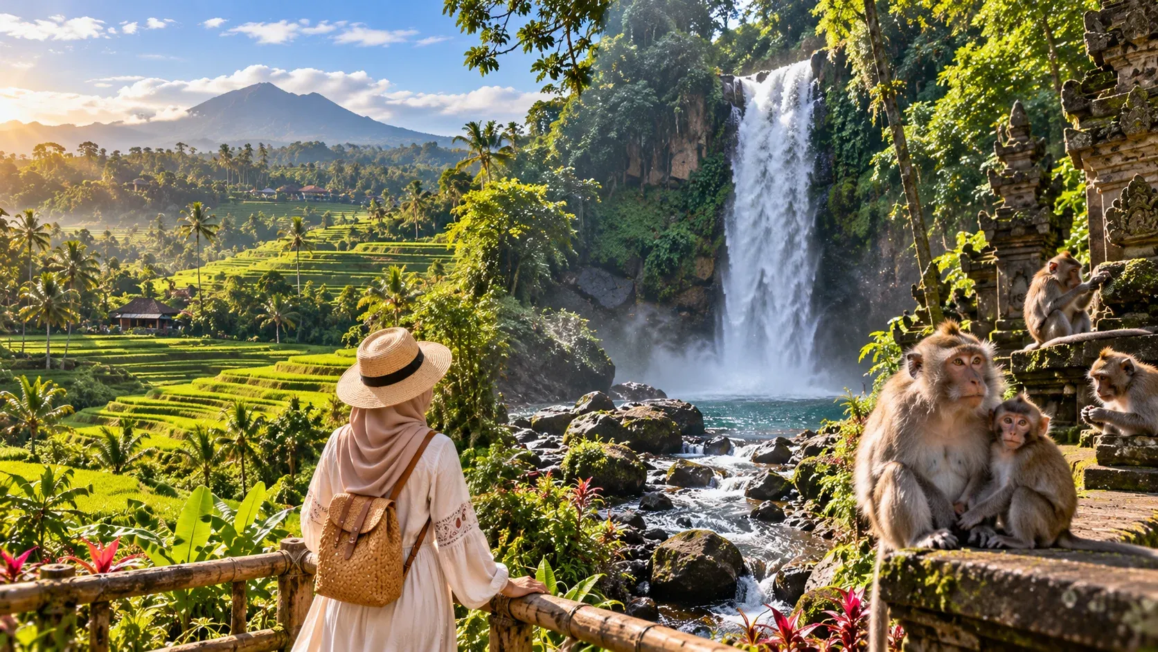 Rice Fields, Waterfalls &amp; Monkey Forest