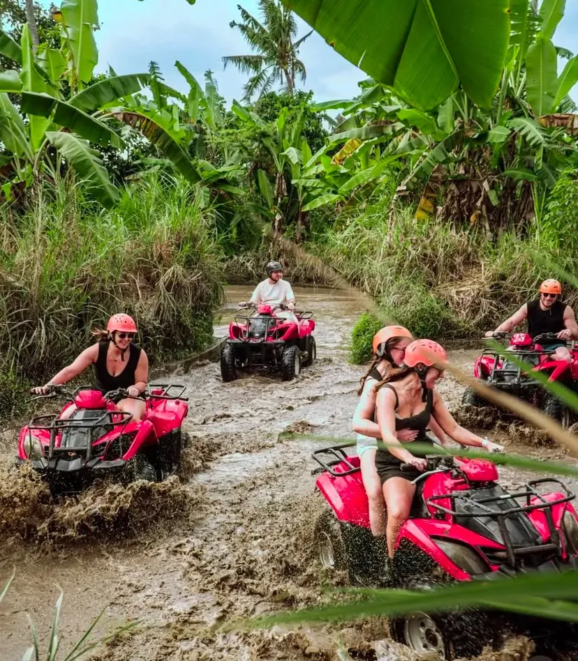 Tropical river winding through palm jungle, Ubud adventure country