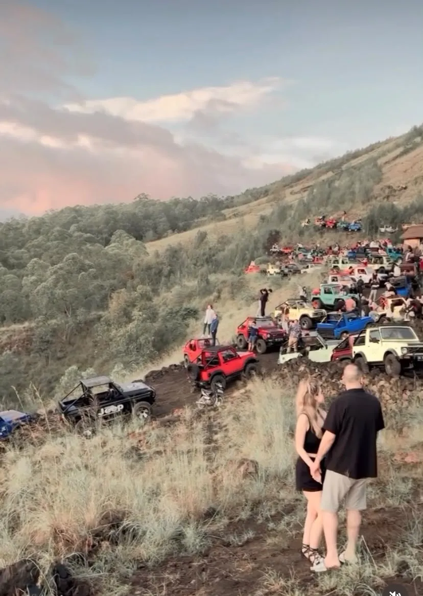 Jeep convoy on the Kintamani volcano hillside