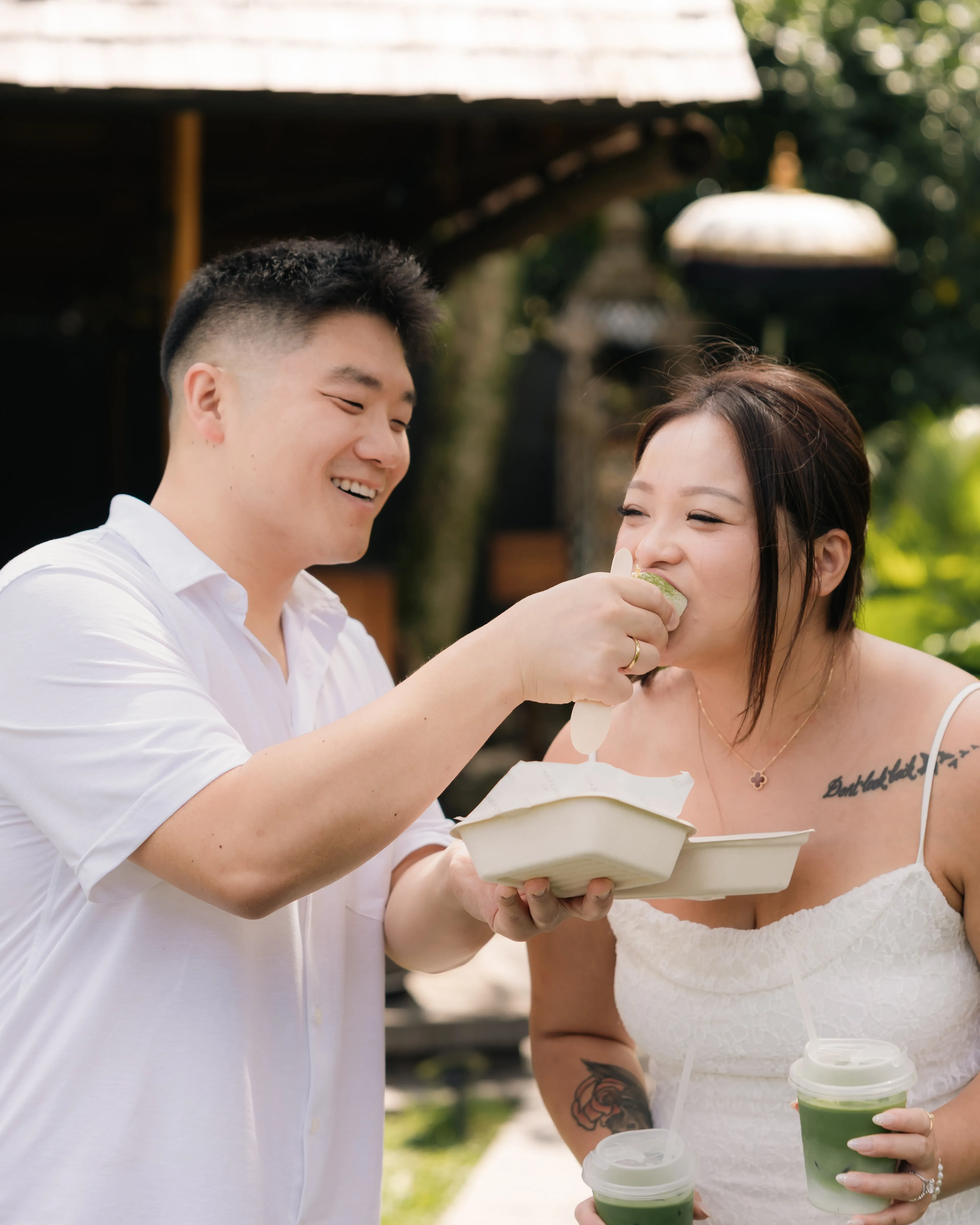 Couple walking during a Bali photoshoot