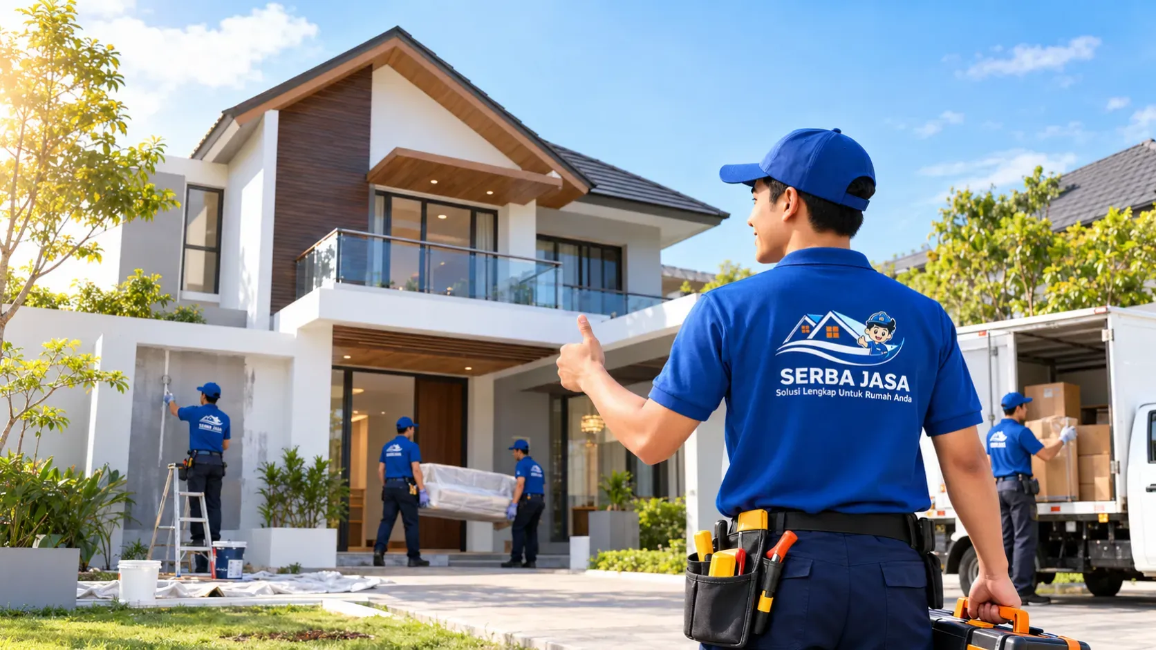 Technician installing a fixture during home maintenance