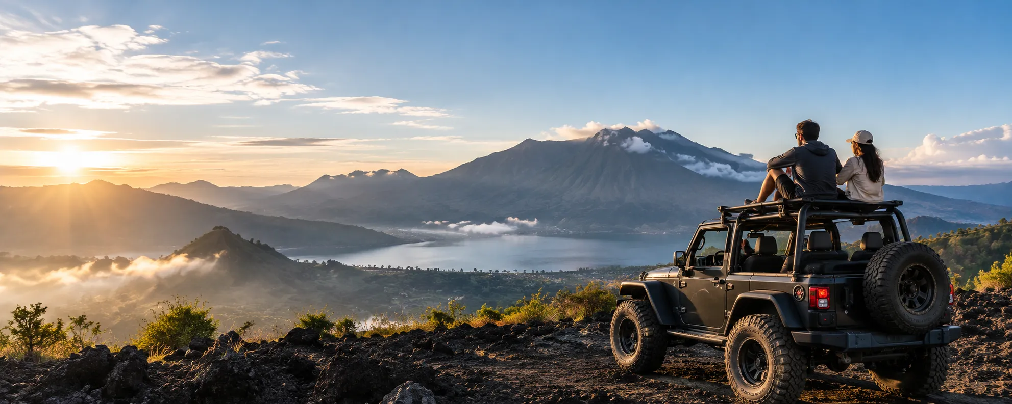 Golden-hour mountain panorama on a Jeep route