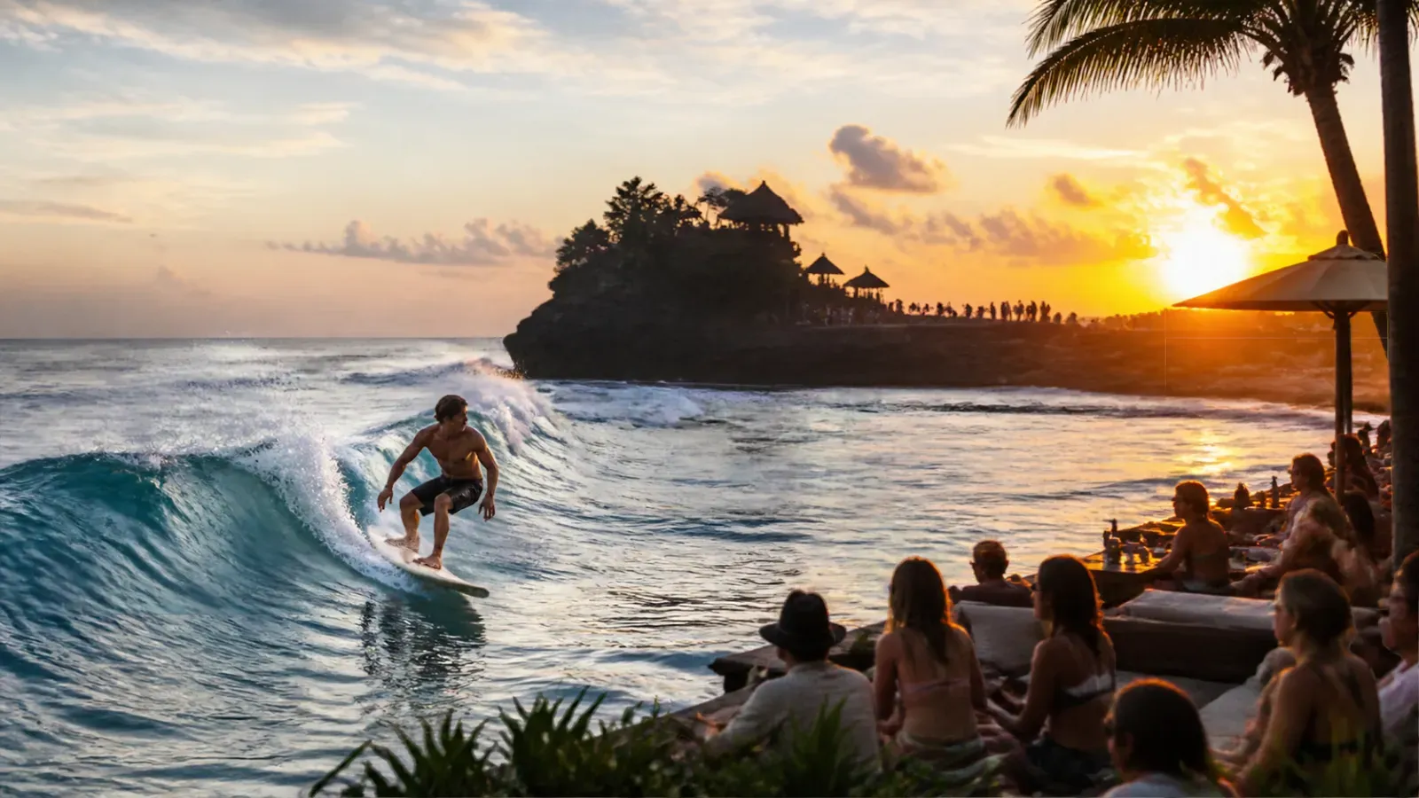Canggu Surf, Tanah Lot Temple & Finns Beach Club Sunset Tour