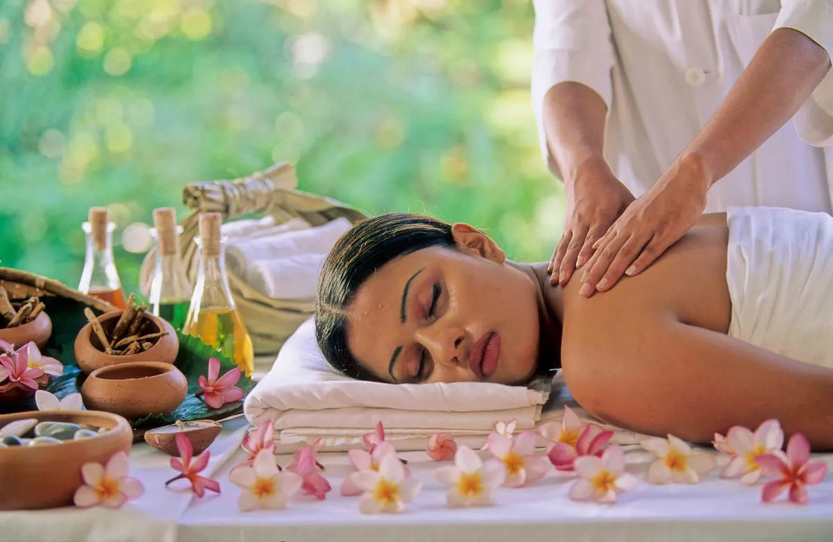 Relaxation massage table with warm lighting