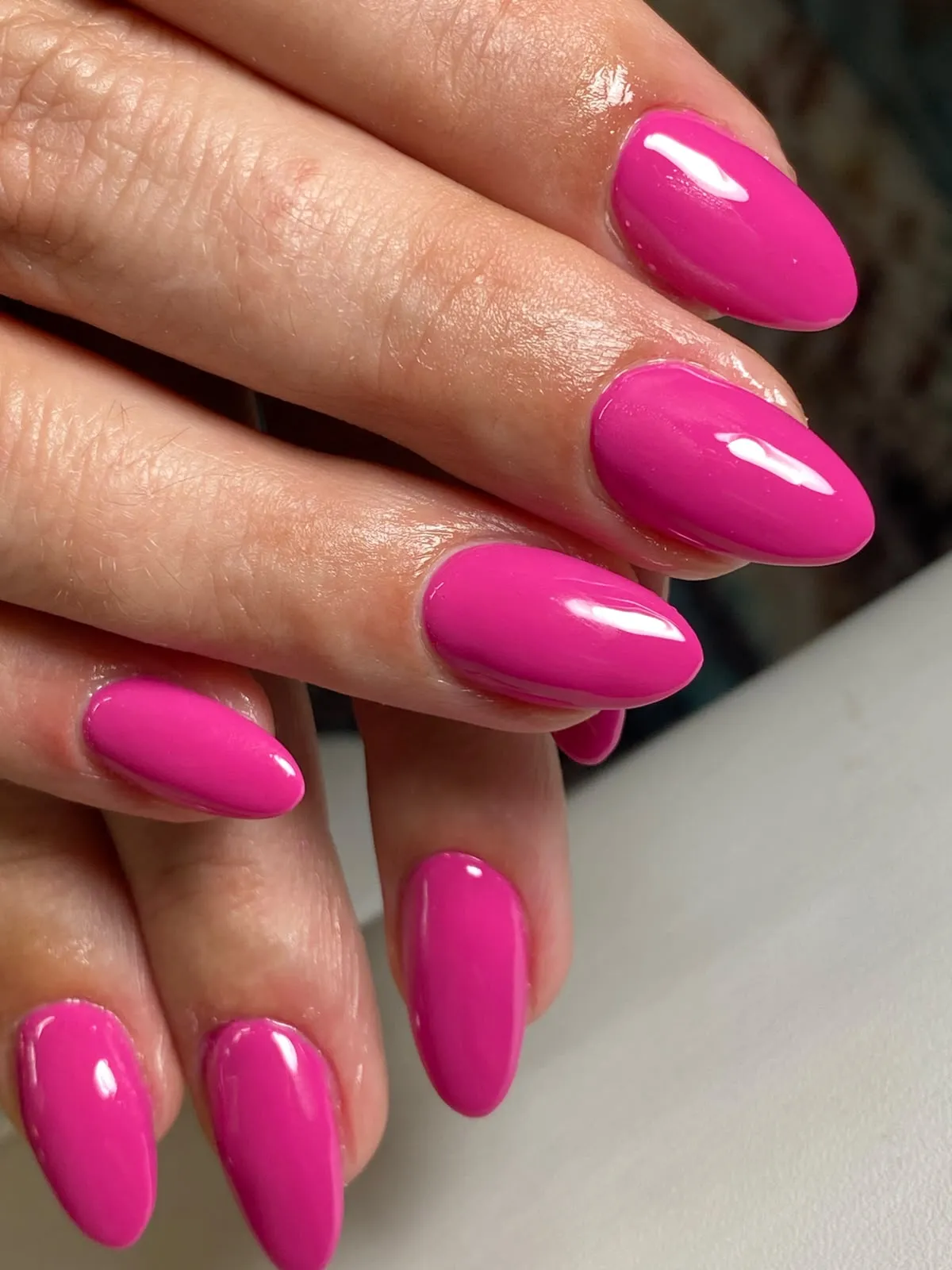 Glossy pink gel nails