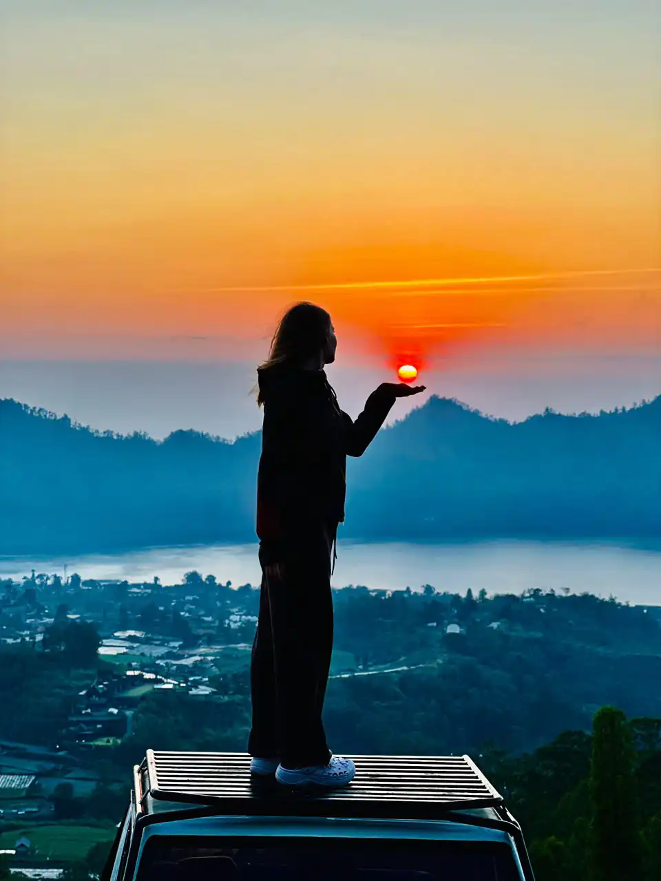 Sunrise light along a ridgeline in the Mount Batur area