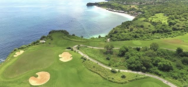 Golfer Preparing Putt Tropical Landscape