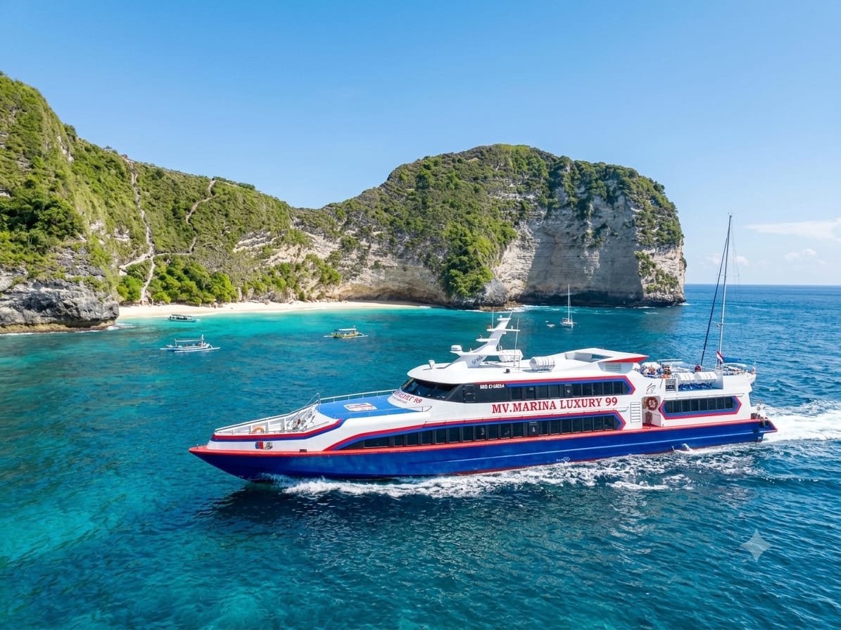Fast boat sailing on Bali ocean