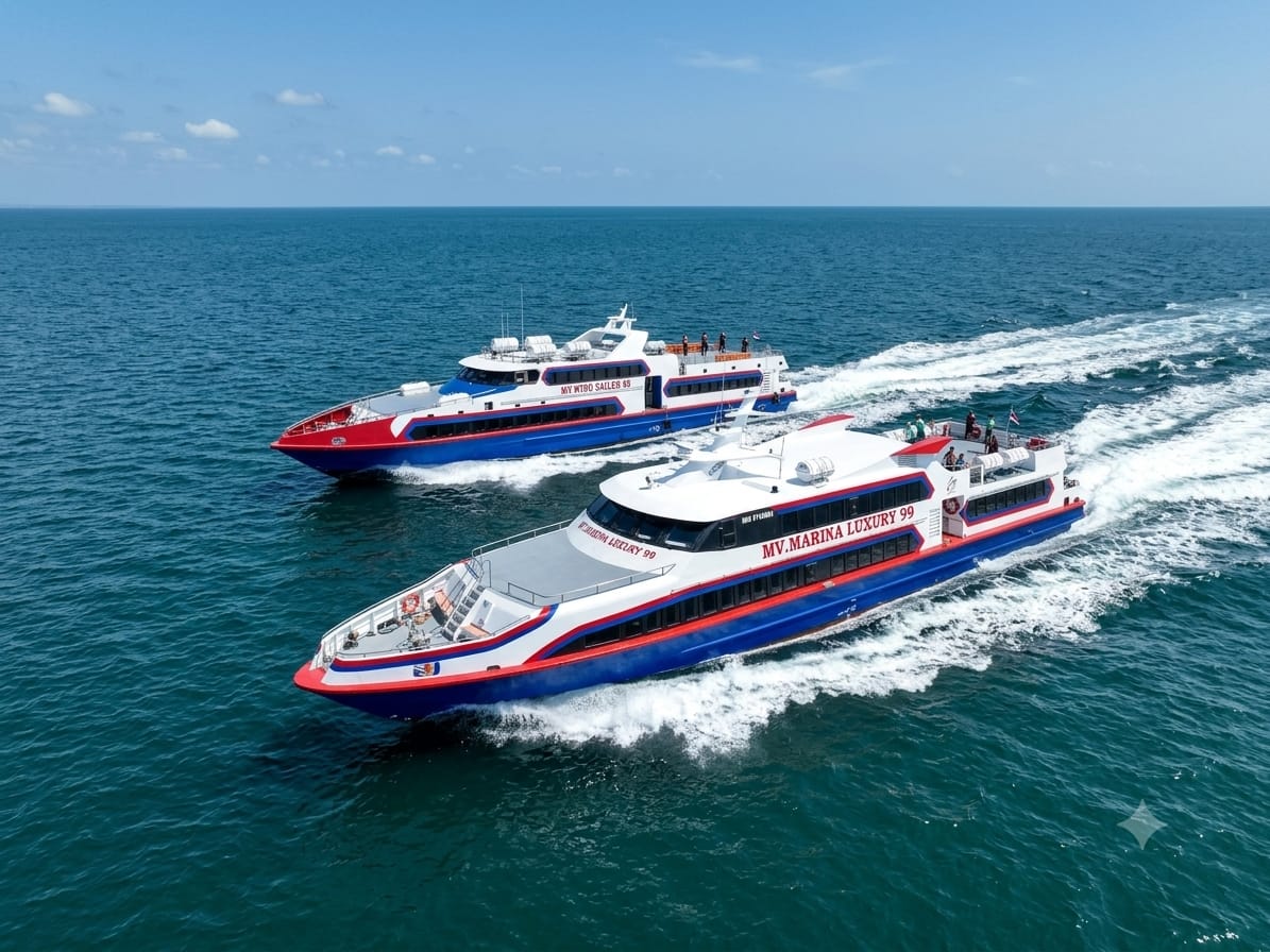 Tampilan sudut kapal cepat South Bali Fast Ferry