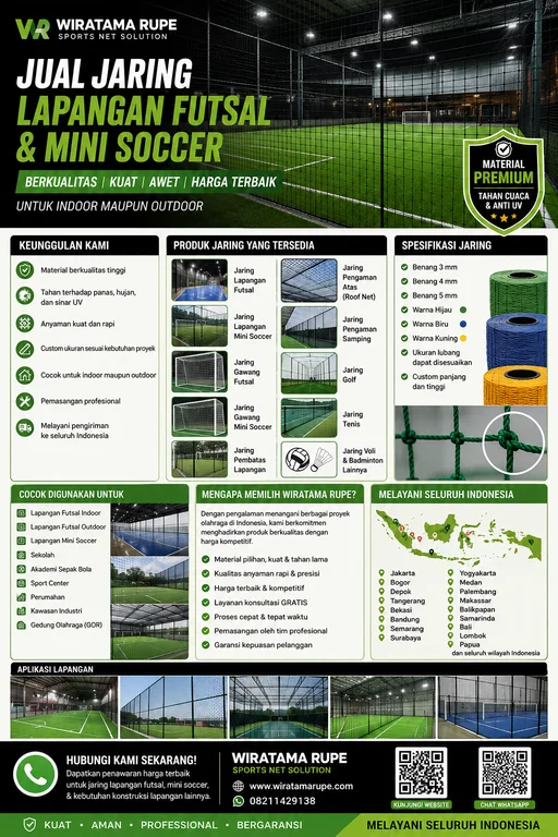 Jual Jaring Lapangan Futsal dan Mini Soccer untuk Indoor maupun Outdoor