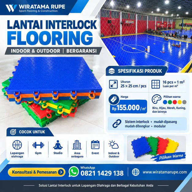 Lantai Interlock Flooring Indoor & Outdoor – Pilihan Warna Lengkap, Harga Rp155.000/m², Bergaransi