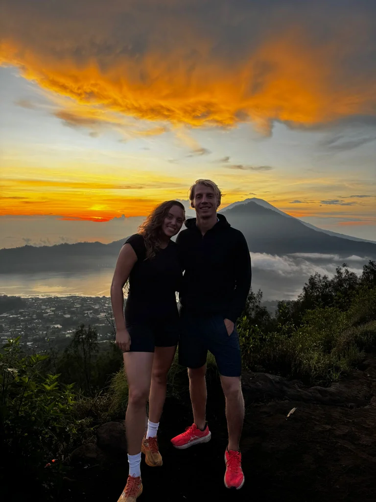 Mountain hiking trail at sunrise
