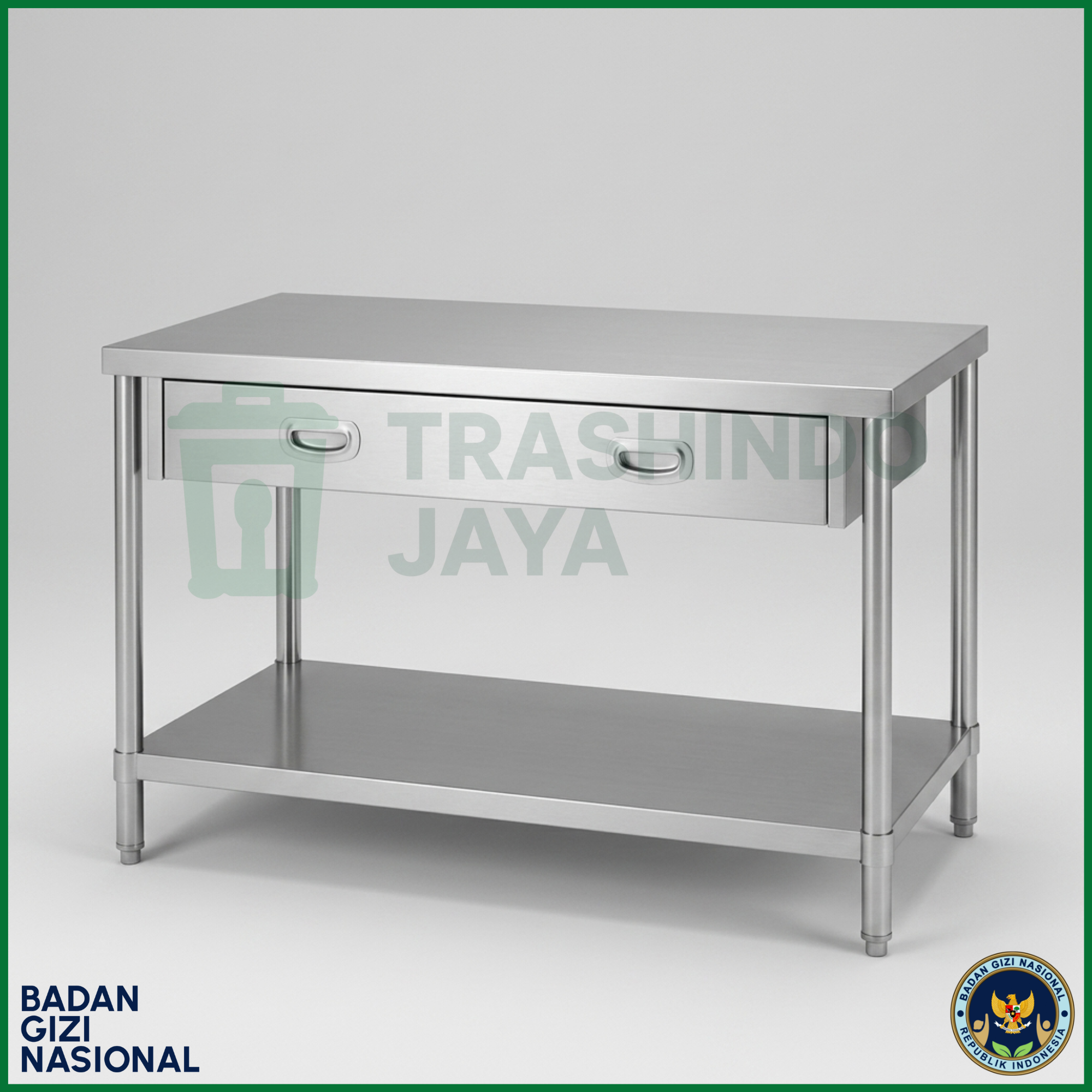 Meja Stainless dengan Laci