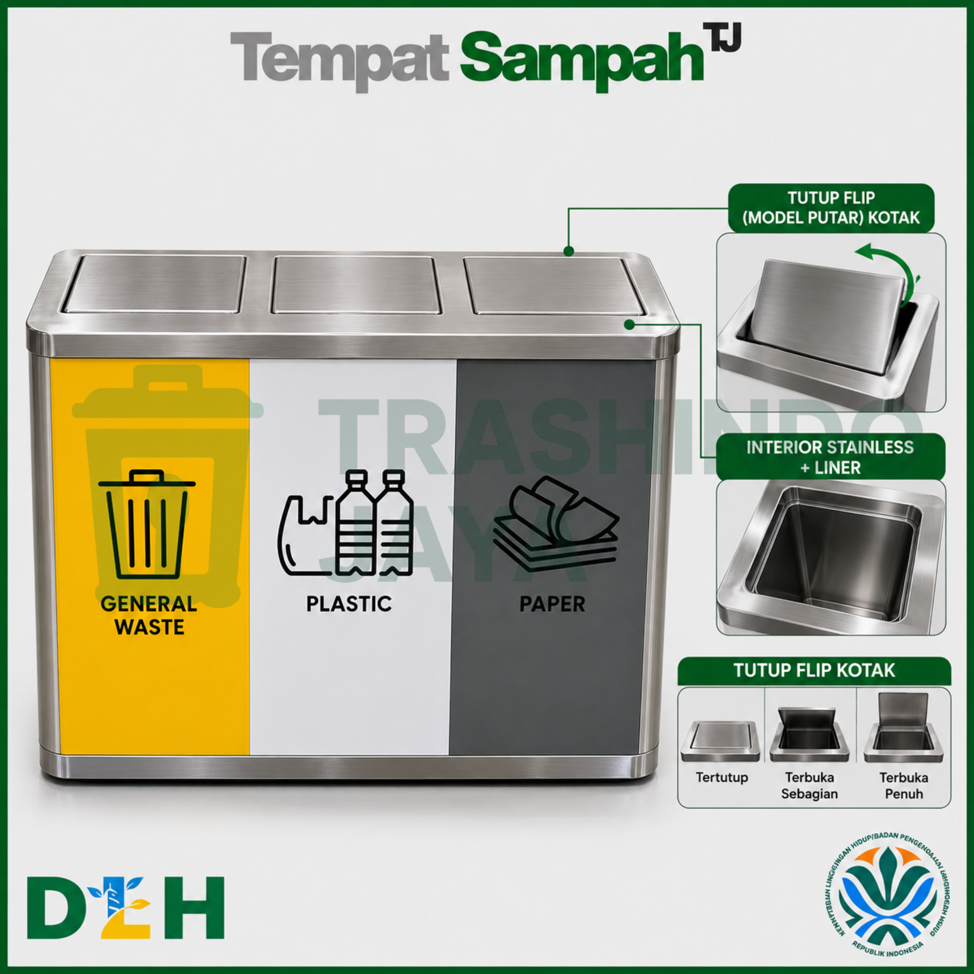Tempat Sampah Kotak 3in1 Stainless